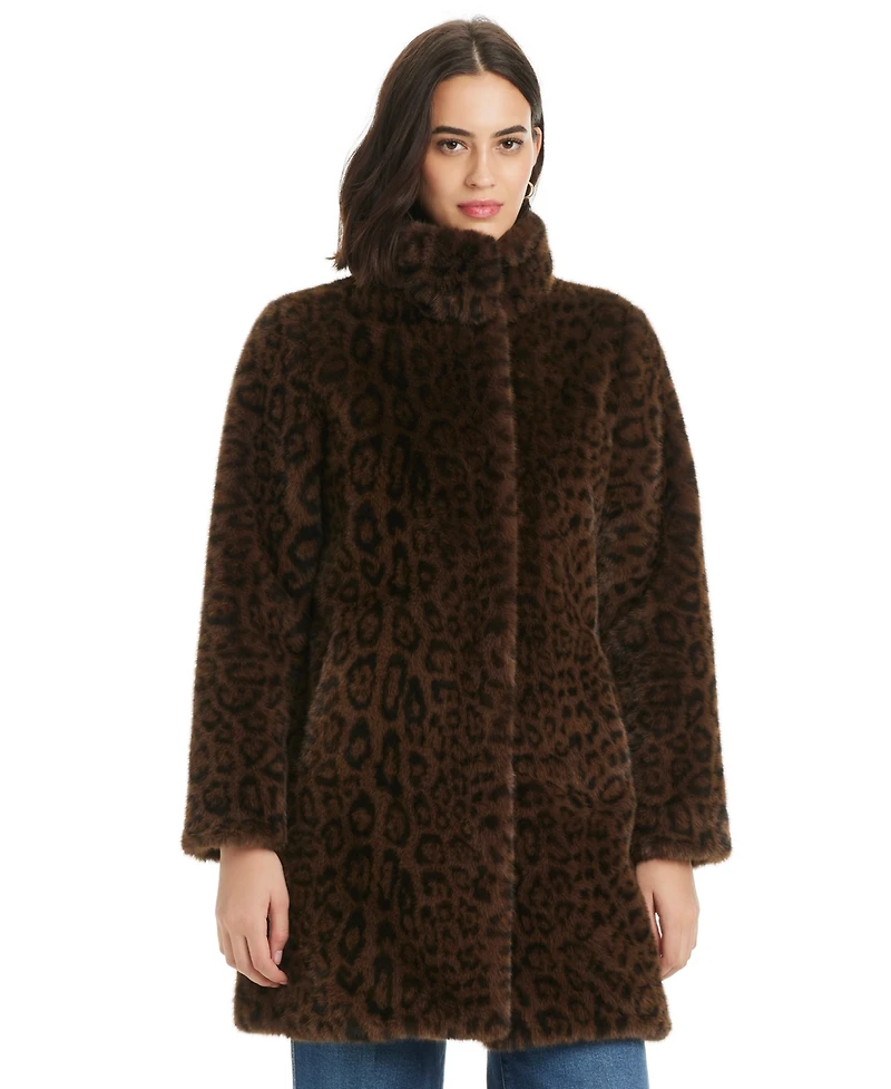 Jones New York Petite Faux-Fur Stand-Collar Coat