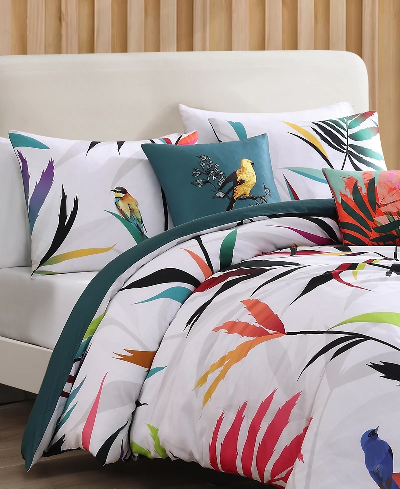Bebejan Tropical Fusion Bedding 220 Thread Count 100% Cotton Sateen 5 Piece Queen Size Reversible Comforter Set