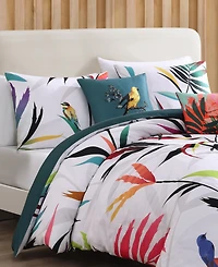 Bebejan Tropical Fusion Bedding 220 Thread Count 100% Cotton Sateen 5 Piece Queen Size Reversible Comforter Set