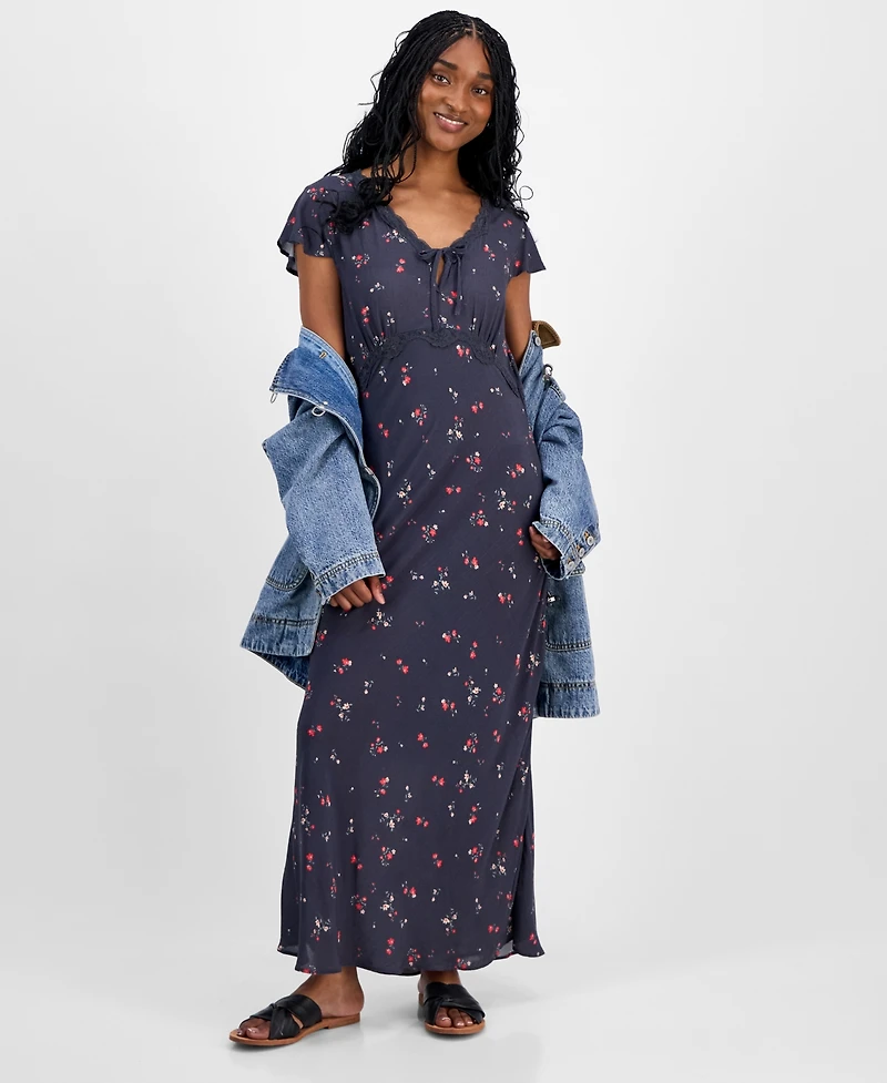 Lucky Brand Women's Floral-Print Lace-Trim Slip Dress