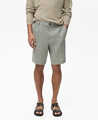 Mango Men's Linen Pleated Bermuda Shorts