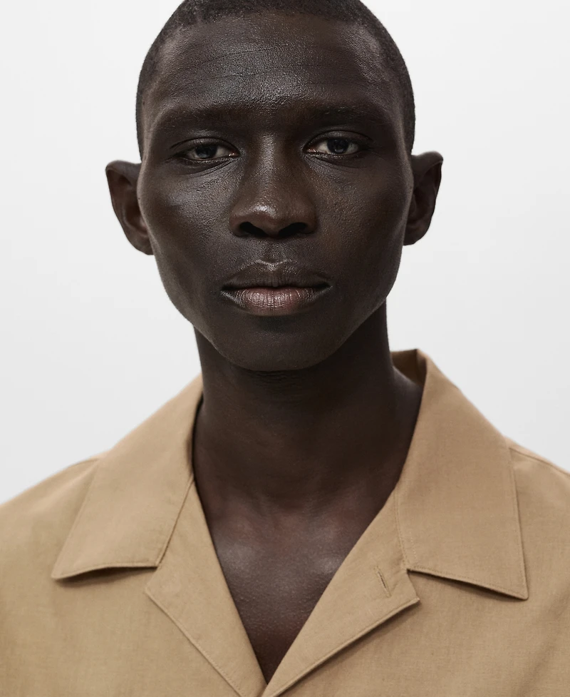 Mango Men's Bowling Collar and Pocket Linen Shirt