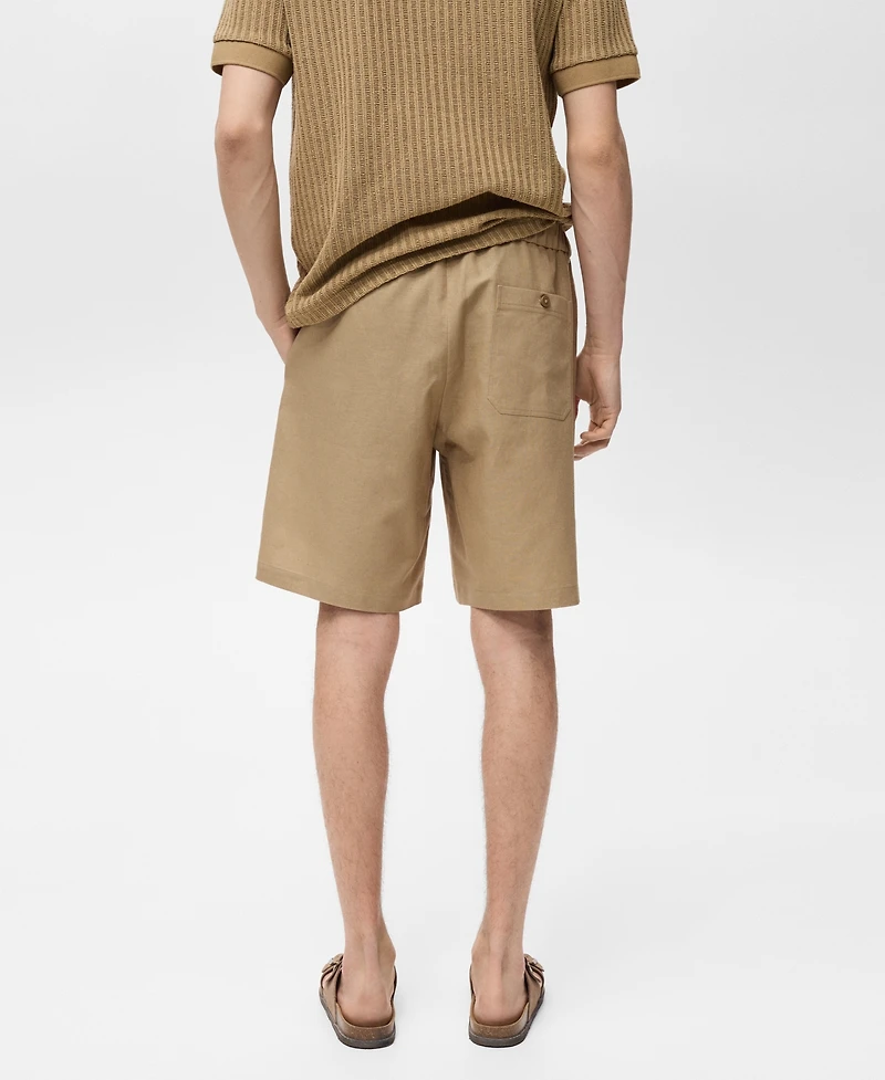 Mango Men's Drawstring Linen Bermuda Shorts
