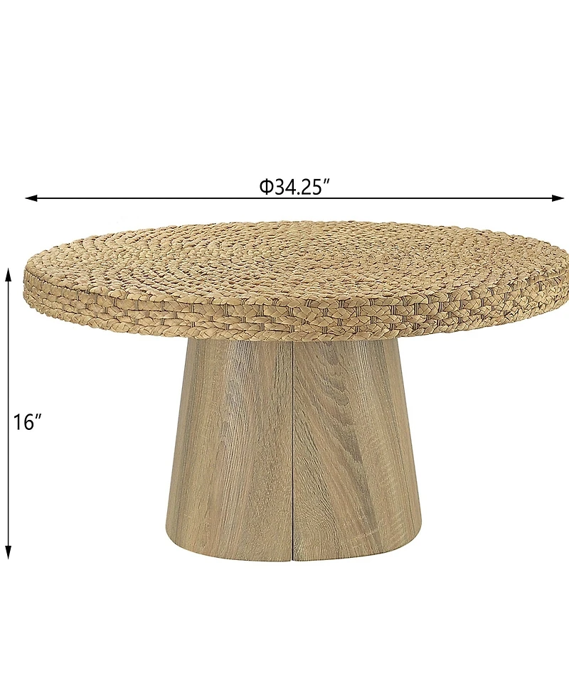 Gallerie Decor 34" Water Hyacinth Woven Top Round Coffee Table