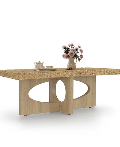 Gallerie Decor 46" Water Hyacinth Woven Top Rectangle Coffee Table
