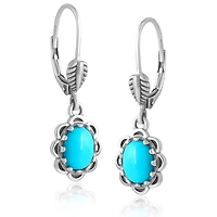 American West Jewelry Sterling Silver Kingman Turquoise Concha Lever Back Dangle Earrings