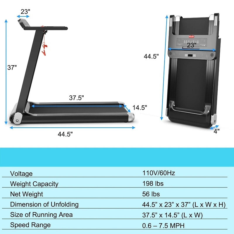 Folding Electric Compact Walking Treadmill with App Control and Built-in Speaker Home Exercise Machine