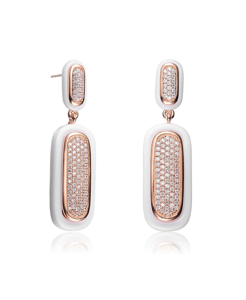 Rachel Glauber 18K Rose Gold Plated with Clear Cubic Zirconia White Ceramic Drop Earrings