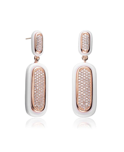 Rachel Glauber 18K Rose Gold Plated with Clear Cubic Zirconia White Ceramic Drop Earrings