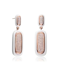 Rachel Glauber 18K Rose Gold Plated with Clear Cubic Zirconia White Ceramic Drop Earrings