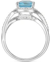 Blue Topaz (2-5/8 ct. t.w.) & Diamond (1/4 ct. t.w.) Halo Twist Ring in 14k White Gold