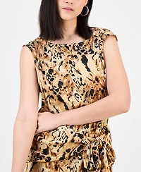 Bar Iii Women's Printed Round-Neck Sarong Mini Satin Dress, Exclusively at Macy's