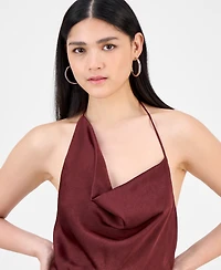 Bar Iii Women's Satin Cowl-Neck Wide-Leg Jumpsuit, Macy's Exclusive
