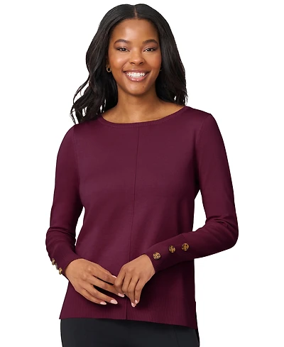 Melissa Paige Women's Button-Cuff Lightweight Tunic Sweater