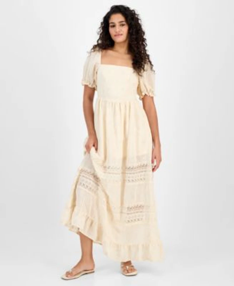 Now This Womens Square Neck Embroidered Maxi Dress P Xxs Xxl Macys Exclusive