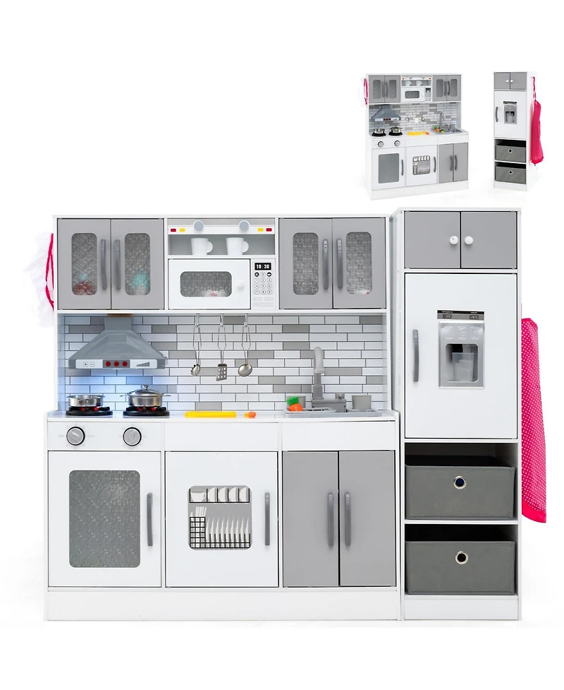 Wooden Kitchen Playset with Lights and Sounds for Ages 3+