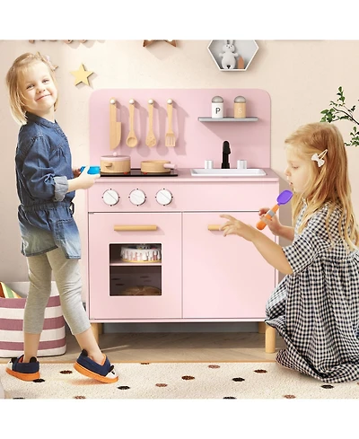 Kids Kitchen Playset with Cooking Accessories and Storage