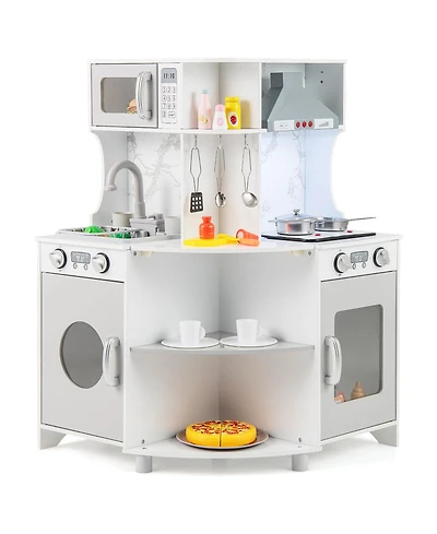 Kids Corner Wooden Play Kitchen with Range Hood and Stoves