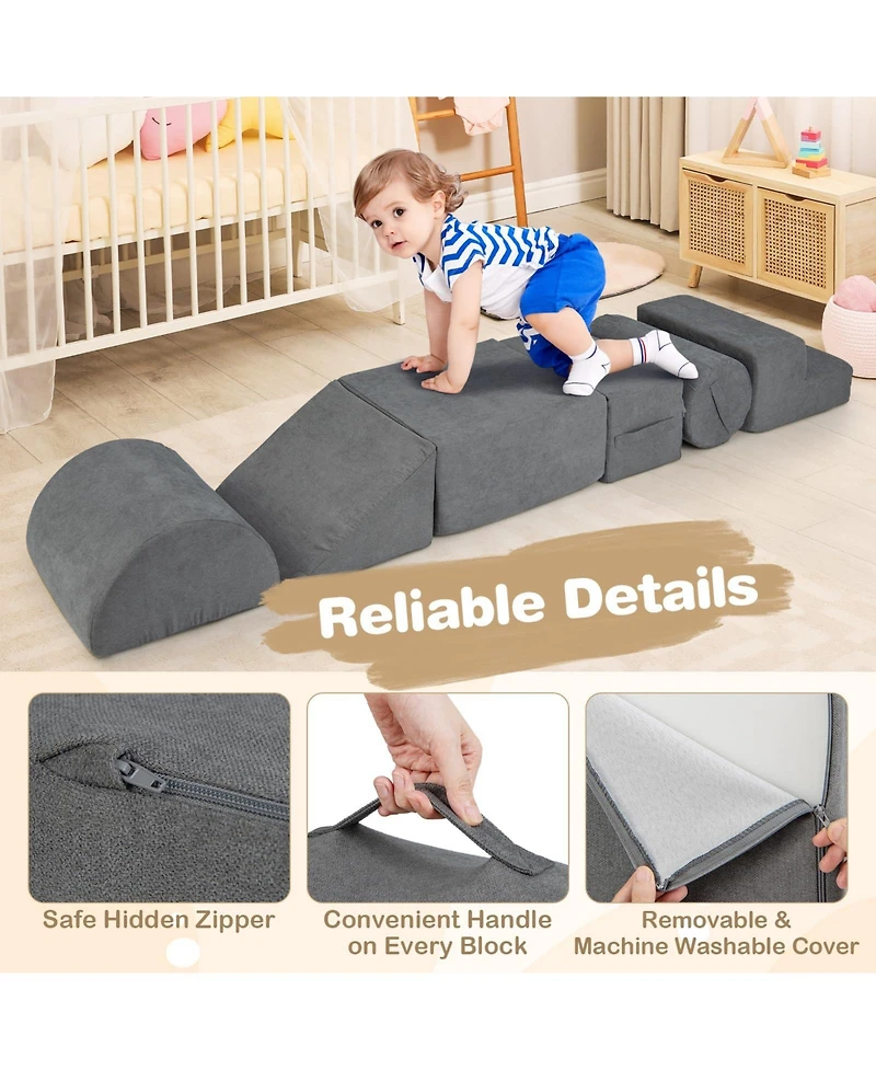 Mecale 6-Piece Baby Climbing Blocks with 30D High-Density Foam and Carrying Handles