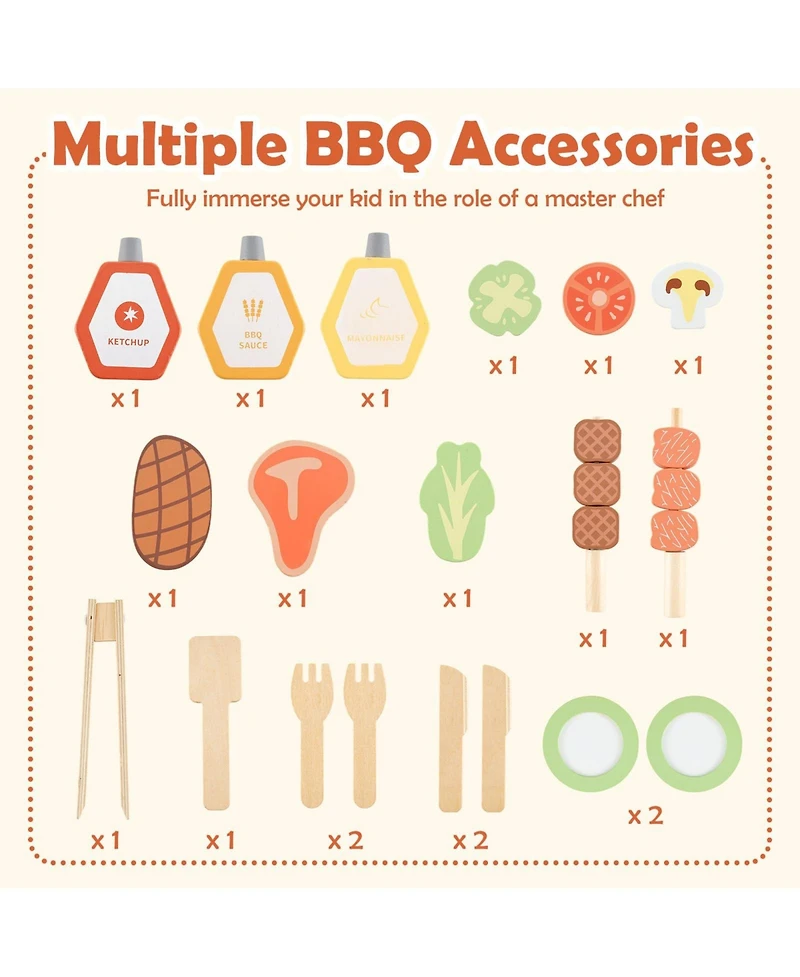 Wooden Barbecue Grill Playset with Chalkboard and Sink and Cabinet