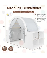 Mecale Wooden Kids Play Tent with Curtain Shades and 8 Cubbies