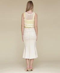 Avec Les Filles Women's Panelled Flare Denim Midi Skirt