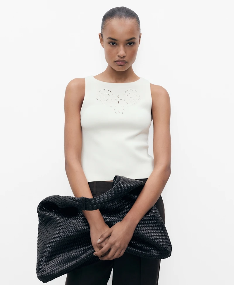 Mango Women's Openwork Details Embroidered Top