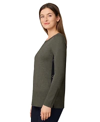 Melissa Paige Women's Contrast-Trim Side-Button Tunic Sweater