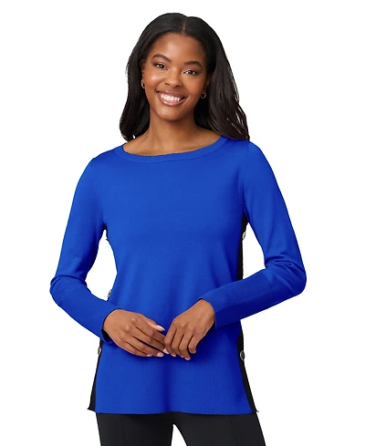 Melissa Paige Women's Contrast-Trim Side-Button Tunic Sweater