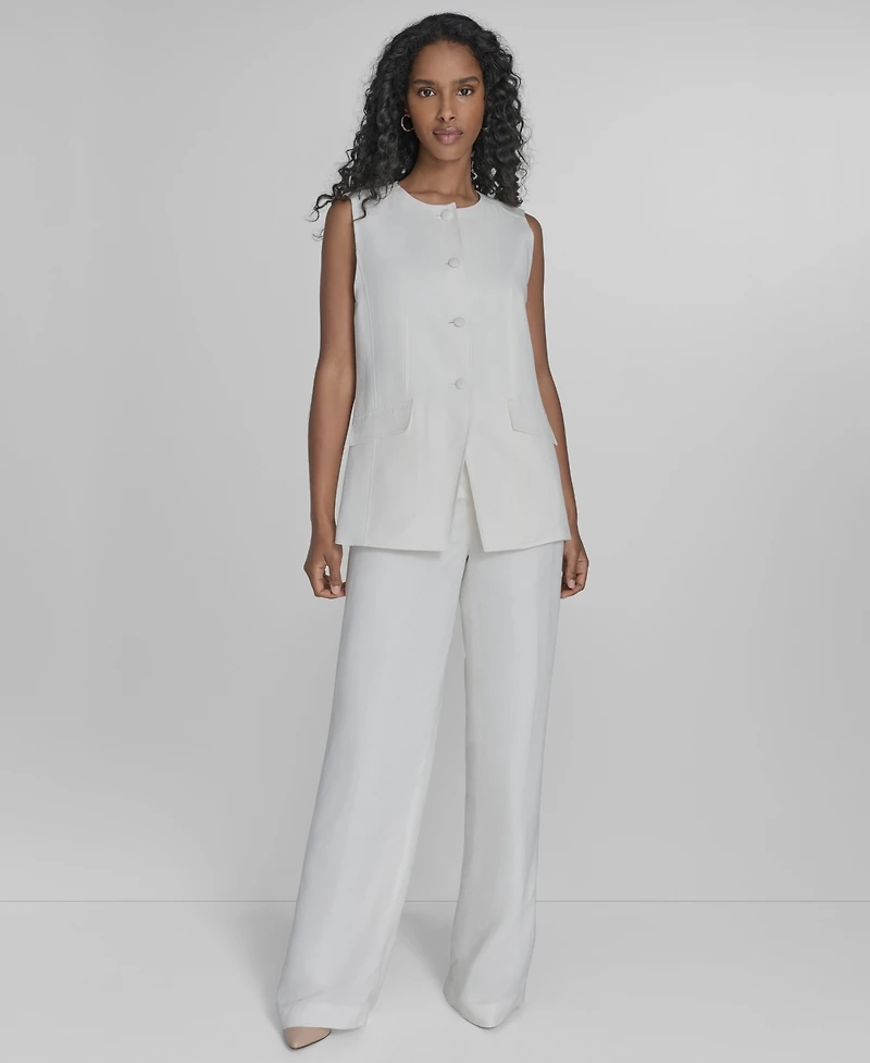 Calvin Klein Women's Linen-Blend Collarless Vest