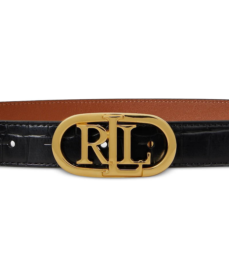 Lauren Ralph Lauren Logo Reversible Embossed Leather Skinny Belt