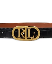 Lauren Ralph Lauren Logo Reversible Embossed Leather Skinny Belt