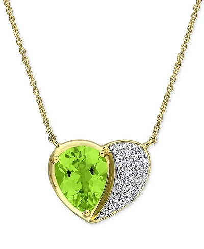 Peridot (1-5/8 ct. t.w.) & Diamond (1/6 ct. t.w.) Heart 18" Pendant Necklace in 10k Yellow Gold