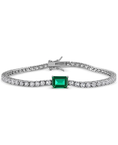 Lab-Created Emerald (1-1/2 ct. t.w.) & Lab-Created White Sapphire (5-1/5 ct. t.w.) Flex Bracelet in Sterling Silver