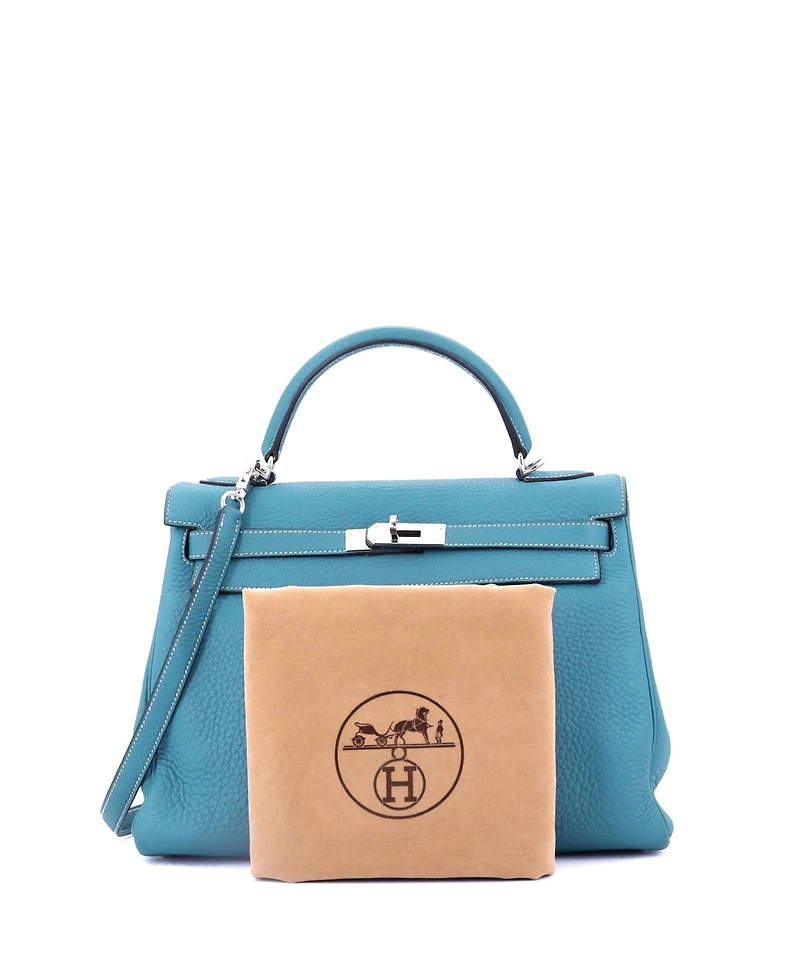 Pre-Owned Hermes Kelly Handbag Clemence with Palladium Hardware