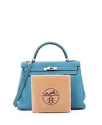 Pre-Owned Hermes Kelly Handbag Clemence with Palladium Hardware