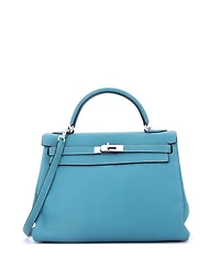 Pre-Owned Hermes Kelly Handbag Clemence with Palladium Hardware