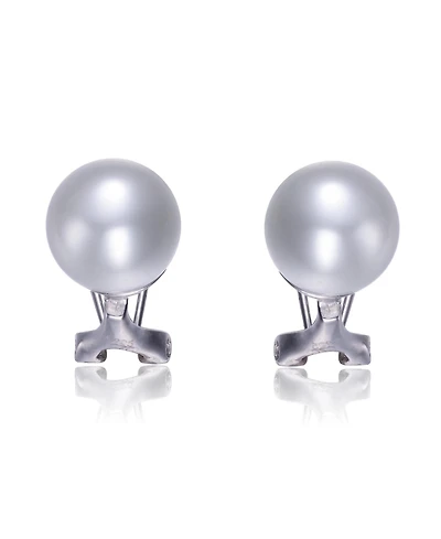 Sterling Silver White Gold Plating with Clear Cubic Zirconia & White Pearl Earrings