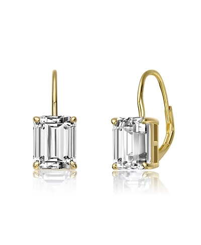 Genevive Sterling Silver 14K Gold Plated with Clear Cubic Zirconia Leverback Earrings