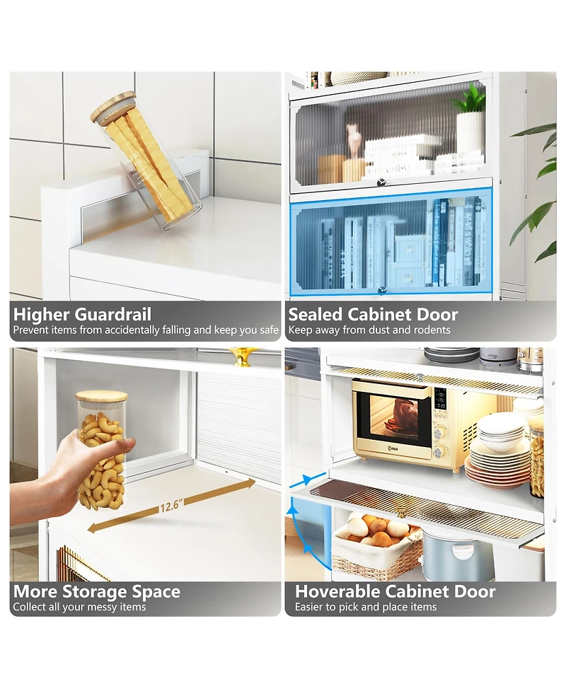 2 Door Accent Cabinet, 3 Tier Kitchen Organizer Shelf, White