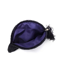 Adornia Navy Raffia Moon Clutch
