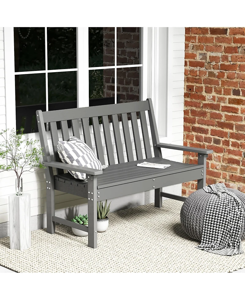 Gymax Garden Bench All-Weather Hdpe 2-Person Outdoor Bench for Front Porch Backyard