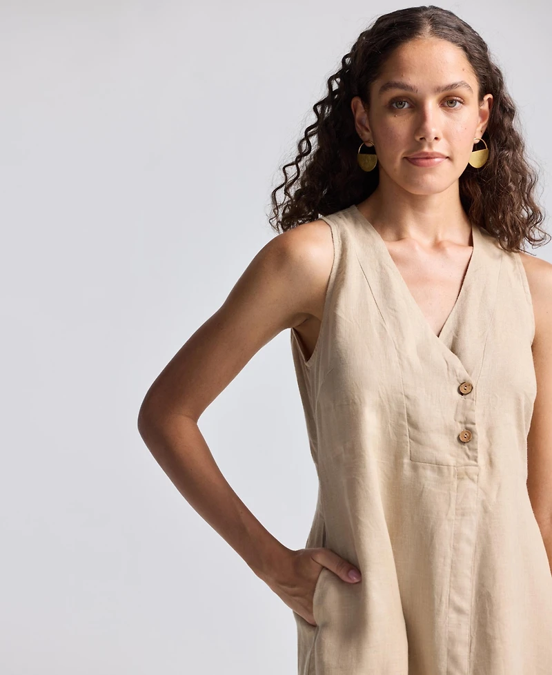 Reistor Women's Straight Dress with Front Slit Neutral Beige Hemp