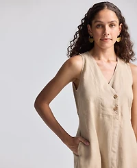 Reistor Women's Straight Dress with Front Slit Neutral Beige Hemp