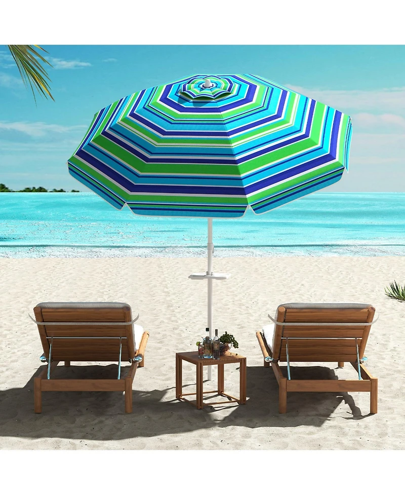 Gymax 6.5 Ft Beach Umbrella for Sand Heavy-Duty Sunshade Parasol w/ Sand Anchor