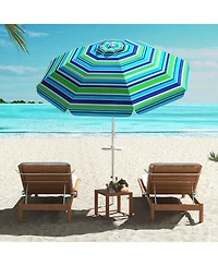 Gymax 6.5 Ft Beach Umbrella for Sand Heavy-Duty Sunshade Parasol w/ Sand Anchor