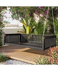 Mondawe Patio Minimalist Twin Garden Swing Bed,Wood Porch with Ropes