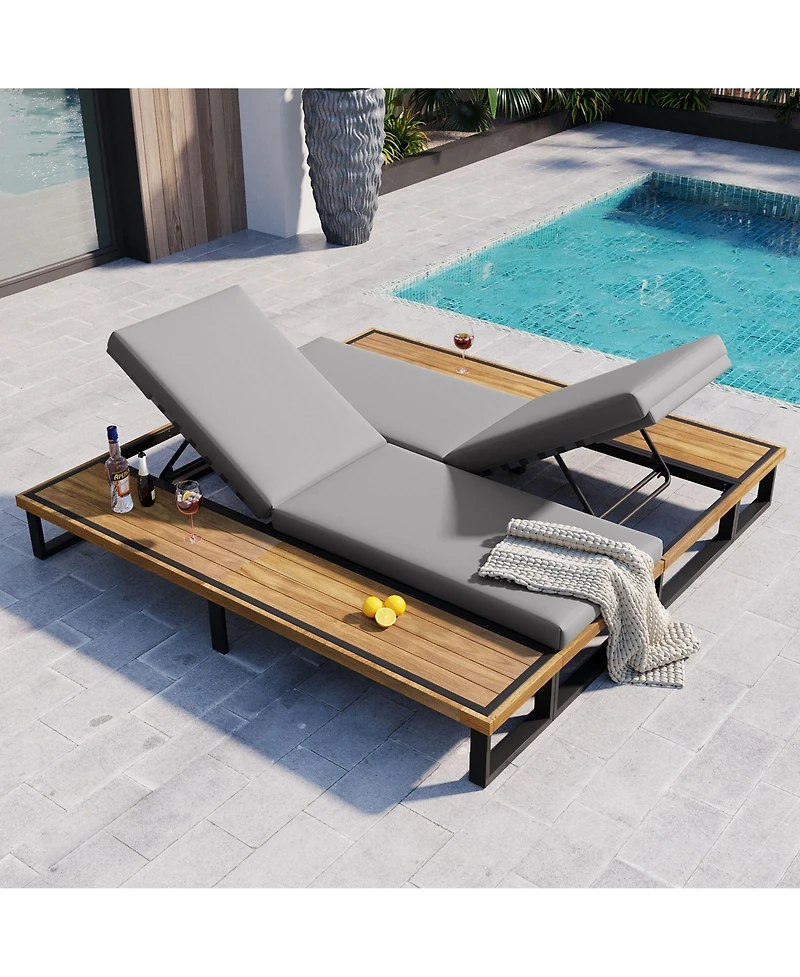 2 pieces Outdoor Chaise Lounge Chair Set with 5-Position Adjustable Backrest
