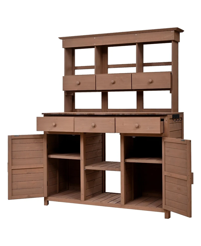Mondawe Garden Potting Bench Table with Hutch, Patio Storage Workstation