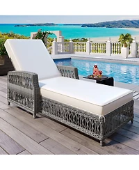 Mondawe Outdoor Wicker Lounge with Armrests, Patio Adjustable Recliner Soft Removable Cushions